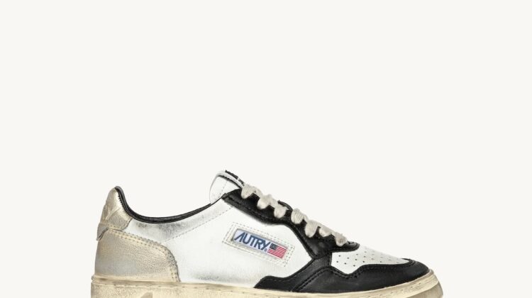 SUPER VINTAGE SNEAKERS BAJAS DE PIEL BLANCA, NEGRA Y PLATA Autry