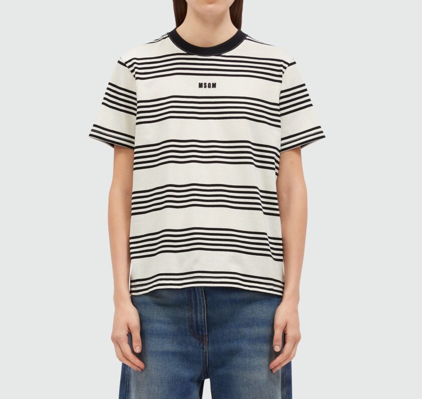 CAMISETA  COLOR BLANCO RAYAS NEGRAS MSGM - Imagen 2