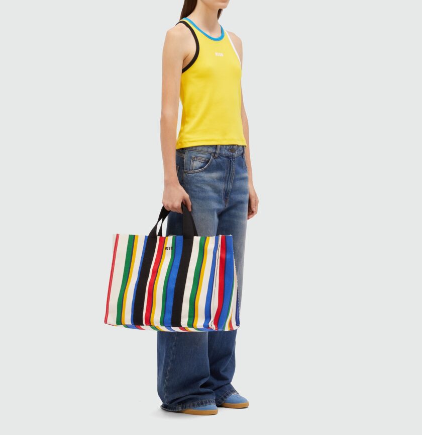 Bolso Stripe Canvas Shopping MSGM - Imagen 2